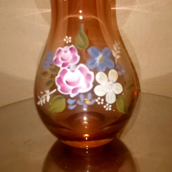 Fenton for FTD Blown Glass Hand Painted Flowers Purple Vase - Picture 2 of 9